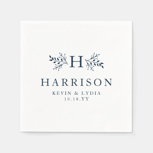 Serviette En Papier Mariage bleu marine rustique monogramme (Devant)