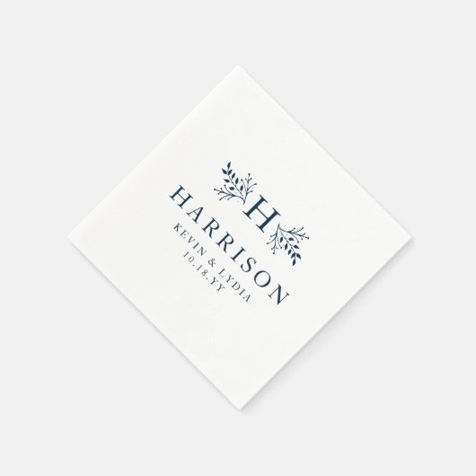 Serviette En Papier Mariage bleu marine rustique monogramme (Coin)