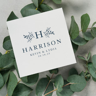 Serviette En Papier Mariage bleu marine rustique monogramme