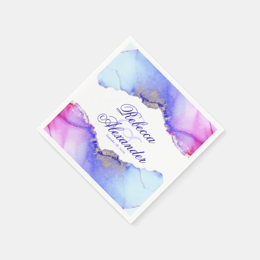 Serviette En Papier Mariage bleu rose Abstrait (Coin)