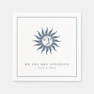 Serviette En Papier Mariage bleu Soleil et Lune céleste