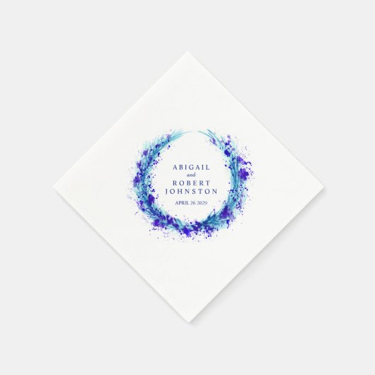 Serviette En Papier Mariage bleu splash wreath aquarelle art serviette (Coin)