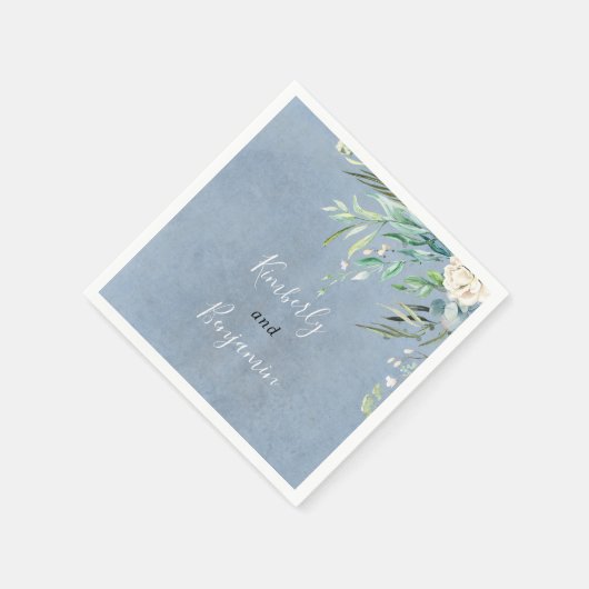 Serviette En Papier Mariage bleu verdoyant et poussiéreux (Coin)