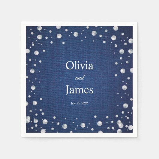 Serviette En Papier Mariage Blue Denim Diamants Perles Couple's Shower (Devant)