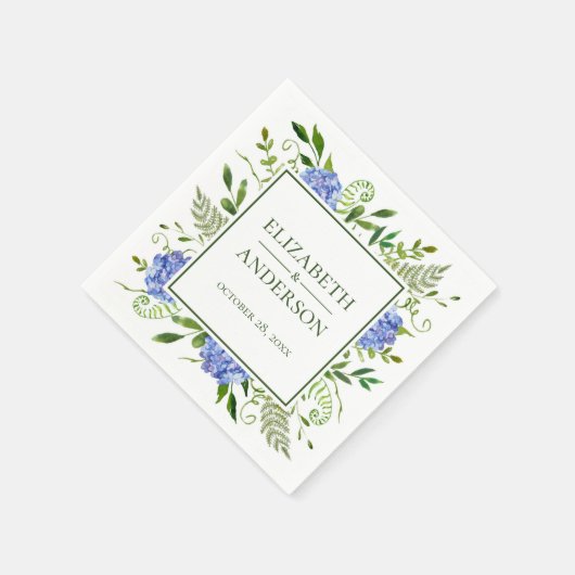 Serviette En Papier Mariage Blue Hydrangeas (Coin)