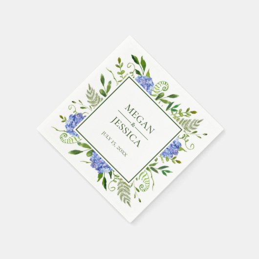 Serviette En Papier Mariage Blue Hydrangeas (Coin)