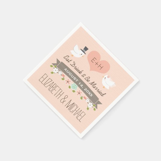 Serviette En Papier Mariage Blush Inséparable Dove (Coin)