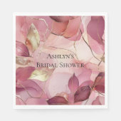 Serviette En Papier Mariage Blush Rose Feuilles Dorées (Devant)