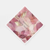 Serviette En Papier Mariage Blush Rose Feuilles Dorées (Coin)