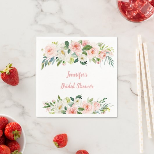 Serviette En Papier Mariage Blush Rose Floral (En situation)