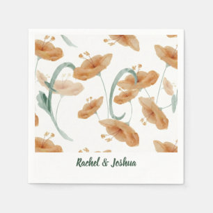 Serviette En Papier Mariage Bohème aux fleurs sauvages pêche et vert s