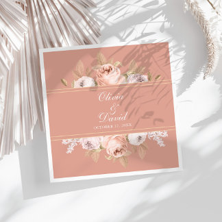 Serviette En Papier Mariage Bohème aux Pivoines Roses