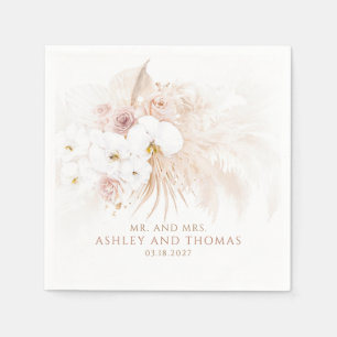 Serviette En Papier Mariage Bohème Botanique Orchidées Blanches Herbe 