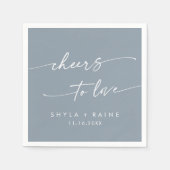 Serviette En Papier Mariage Bohème Chic Bleu Poussiéreux à la Vie en R (Devant)