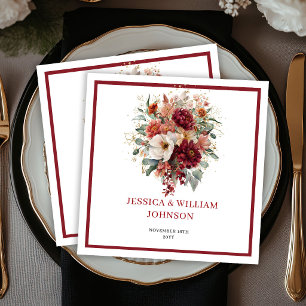 Serviette En Papier Mariage Bohème d'Automne aux Fleurs et au Feillage