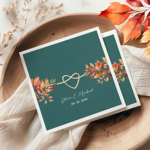 Serviette En Papier Mariage Bohème de Teinte Cyan en Automne
