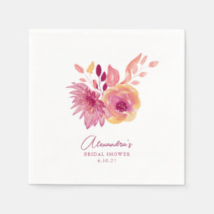 Serviette En Papier Mariage Bohème Fleurs Rouges Magenta Fête de Marié