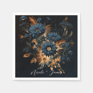 Serviette En Papier Mariage Bohème Glamour Sombre Bleu Nuit et Or Rust