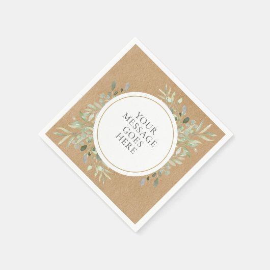 Serviette En Papier Mariage Bohème Kraft Eucalyptus Verdure (Coin)