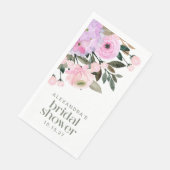 Serviette En Papier Mariage Bohème Lavande Rose Fleurs Aquarelle (Coin)