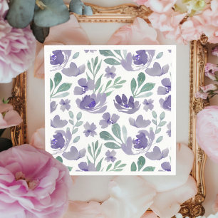 Serviette En Papier Mariage Bohème Motif Floral Violet