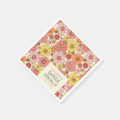 Serviette En Papier Mariage Bohème Rétro Fleurs Roses Jaunes Personnal (Coin)
