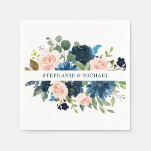 Serviette En Papier Mariage Bohème Rose Rose Pâle Bleu Marine