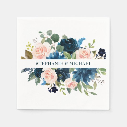 Serviette En Papier Mariage Bohème Rose Rose Pâle Bleu Marine (Devant)