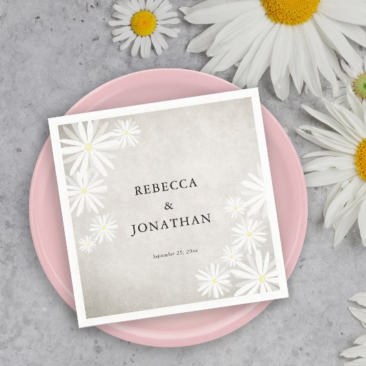 Serviette En Papier Mariage Bohème Rustique Fleurs Blanches Simples