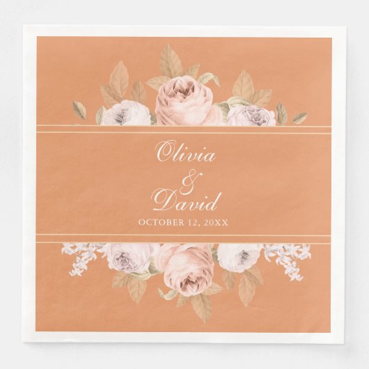 Serviette En Papier Mariage Boho Apricot Peonies (Devant)