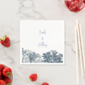 Serviette En Papier Mariage Boho Arbres Bleus Bas (En situation)