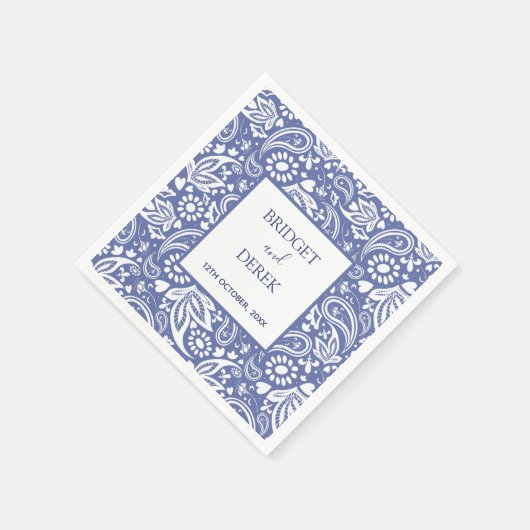 Serviette En Papier Mariage Boho Chic Bleu et Blanc Customisé (Coin)