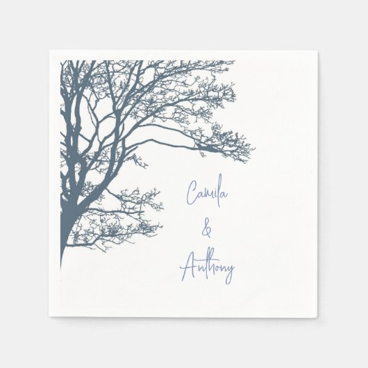 Serviette En Papier Mariage Boho d'arbre simple bleu (Devant)