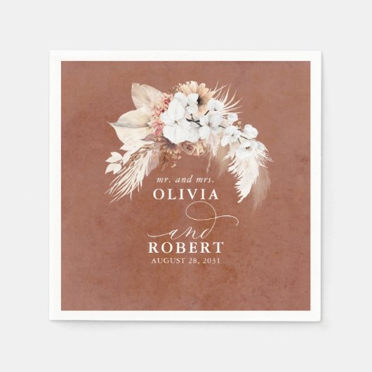 Serviette En Papier Mariage Boho en terre cuite (Devant)