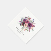Serviette En Papier Mariage Boho Fleur sauvage d'aquarelle Bourgogne (Coin)