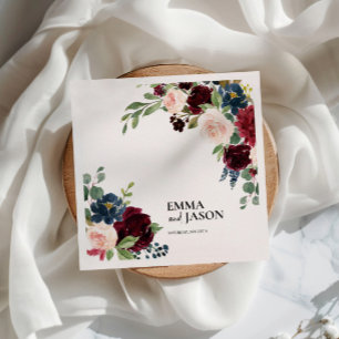 Serviette En Papier Mariage Boho Floral Bourgogne Blush