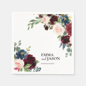 Serviette En Papier Mariage Boho Floral Bourgogne Blush (Devant)