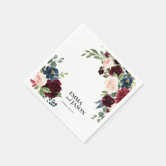 Serviette En Papier Mariage Boho Floral Bourgogne Blush (Coin)