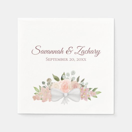 Serviette En Papier Mariage Boho Floral Rose rose Dusty (Devant)