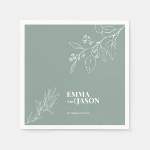 Serviette En Papier Mariage Boho Floral Sage Green