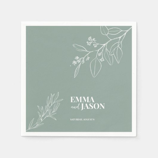 Serviette En Papier Mariage Boho Floral Sage Green (Devant)