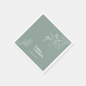 Serviette En Papier Mariage Boho Floral Sage Green (Coin)