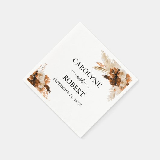 Serviette En Papier Mariage Boho Pampas Grass Bohême (Coin)