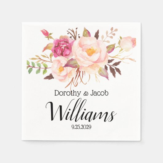 Serviette En Papier Mariage Boho personnalisé Blush Pink Peony (Devant)