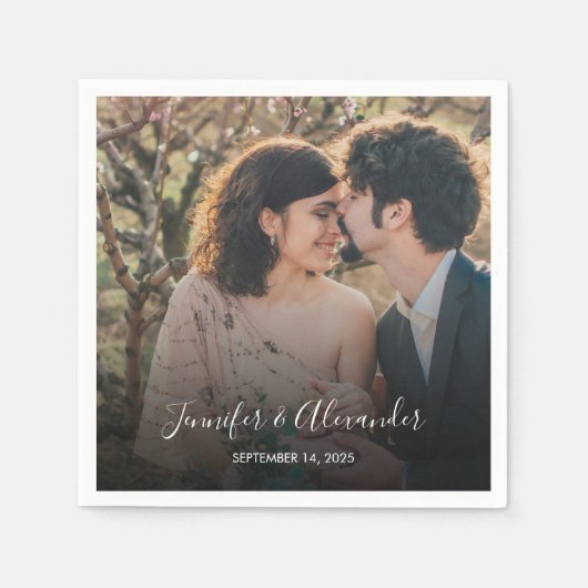 Serviette En Papier Mariage boho photo rustique élégant (Devant)