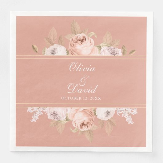 Serviette En Papier Mariage Boho Pink Peonies (Devant)