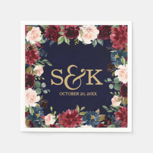 Serviette En Papier Mariage Boho Russe Floral de la Marine Rouge de Bo