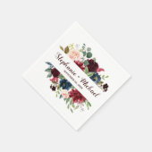 Serviette En Papier Mariage Boho Russe Floral de la Marine Rouge de Bo (Coin)