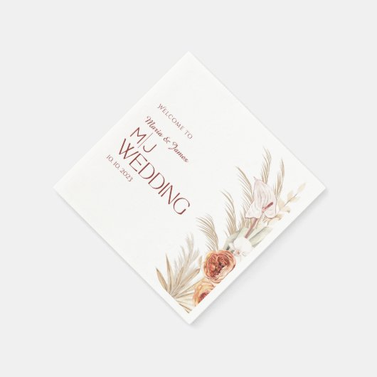 Serviette En Papier Mariage Boho Rustique Blanc Et Crème (Coin)