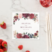 Serviette En Papier Mariage boho rustique bordeaux aquarelle (En situation)